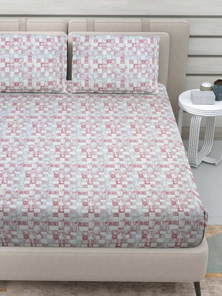 FABINALIV Maroon Geometric 300 TC 100% Cotton King Size Double Bedsheet with 2 Pillow Covers (250X225 cm)