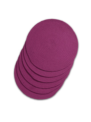 FABINALIV Set of 6 Purple Solid Braided Cotton Table Mats (39X39 cm)