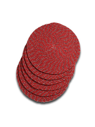 FABINALIV Set of 6 Red Abstract Braided Cotton Table Mats (39X39 cm)