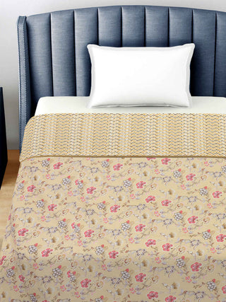 FABINALIV Beige Floral Reversible AC Room 300 GSM 100% Cotton Single Bed Dohar