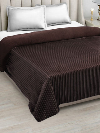 FABINALIV Brown Striped Woollen Mild Winter 450 GSM Double Bed Comforter