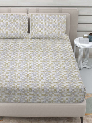 FABINALIV Beige Geometric 300 TC 100% Cotton King Size Double Bedsheet with 2 Pillow Covers (250X225 cm)