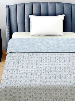 FABINALIV Grey Floral Reversible AC Room 300 GSM 100% Cotton Single Bed Dohar