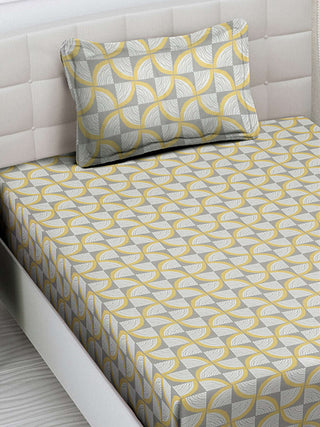 FABINALIV Multicolor Geometric 300 TC Cotton Blend Single Bedsheet with Pillow Cover (225X150 cm)