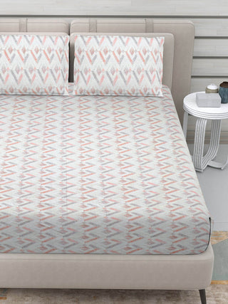 FABINALIV Red Geometric 300 TC 100% Cotton King Size Double Bedsheet with 2 Pillow Covers (250X225 cm)