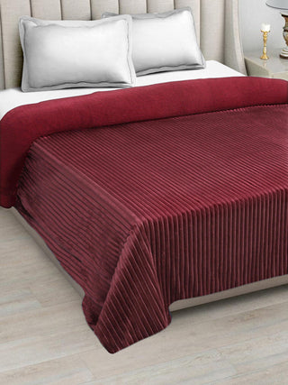 FABINALIV Maroon Striped Woollen Mild Winter 450 GSM Double Bed Comforter