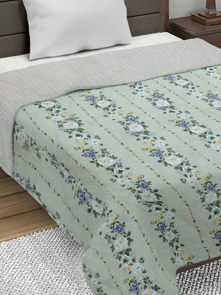 FABINALIV Green Floral Ultrasonic Quilted Reversible 350 GSM AC Room Single Bed Comforter