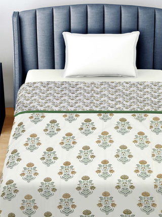 FABINALIV Multicolor Floral Reversible AC Room 300 GSM 100% Cotton Single Bed Dohar