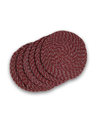 FABINALIV Set of 6 Maroon Abstract Braided Cotton Table Mats (39X39 cm)