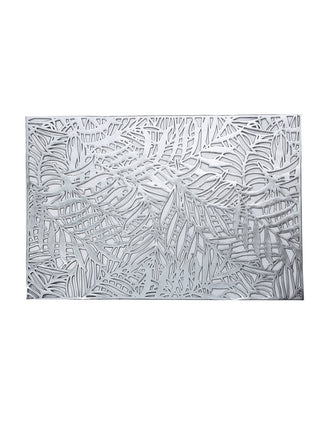 FABINALIV Set of 6 Silver Floral Textured PVC Table Mats (45X30 cm)