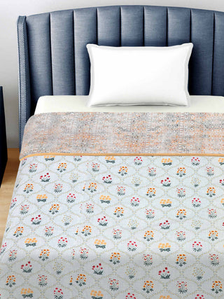 FABINALIV Multicolor Floral Reversible AC Room 300 GSM 100% Cotton Single Bed Dohar