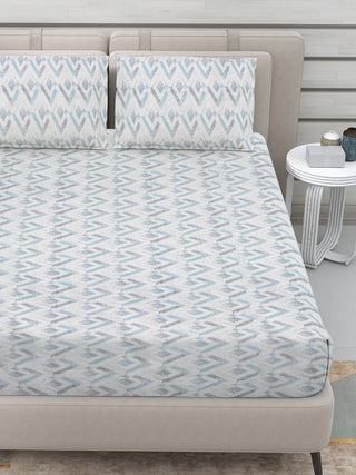 FABINALIV Blue Geometric 300 TC 100% Cotton King Size Double Bedsheet with 2 Pillow Covers (250X225 cm)