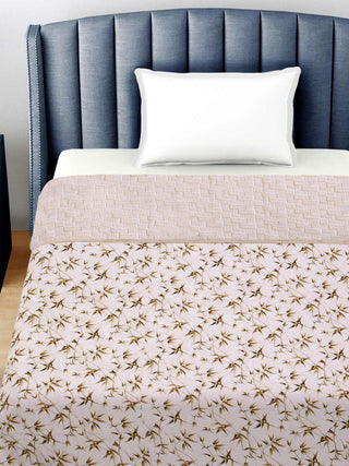 FABINALIV Brown Floral Reversible AC Room 300 GSM 100% Cotton Single Bed Dohar