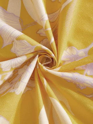 FABINALIV Yellow Floral 300 TC Cotton Blend King Size Double Bedsheet with 2 Pillow Covers (250X225 cm)