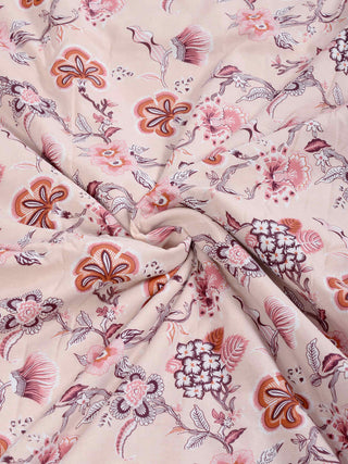 FABINALIV Peach Floral Reversible AC Room 300 GSM 100% Cotton Single Bed Dohar