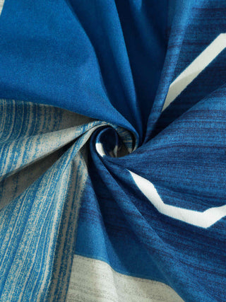 FABINALIV Blue Geometric 300 TC Cotton Blend Super King Size Fitted Double Bedsheet with 2 Pillow Covers (270X270 cm)