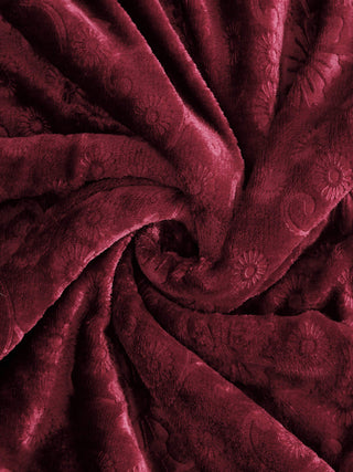 FABINALIV Maroon Floral Mild Winter 500 GSM Embossed Woollen Double Bed Comforter