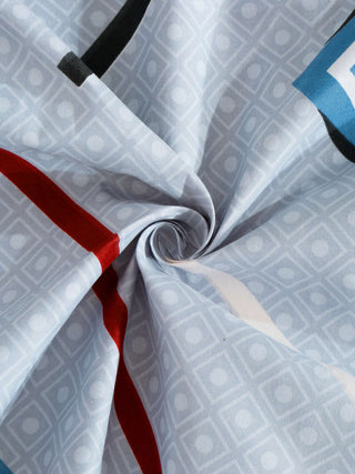 FABINALIV Blue Geometric 300 TC Cotton Blend Single Bedsheet with Pillow Cover (225X150 cm)