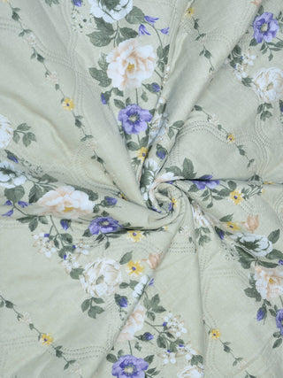 FABINALIV Green Floral Ultrasonic Quilted Reversible 350 GSM AC Room Single Bed Comforter