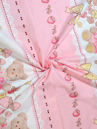 FABINALIV Pink Cartoon Print 300 TC Cotton Blend King Size Fitted Double Bedsheet with 2 Pillow Covers (250X225 cm)