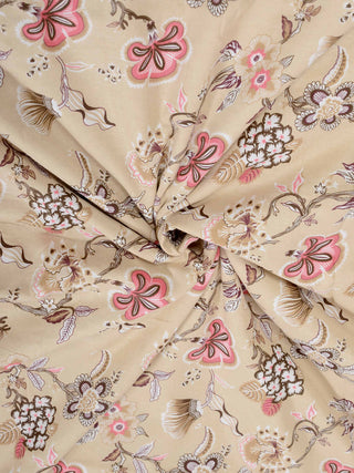 FABINALIV Beige Floral Reversible AC Room 300 GSM 100% Cotton Single Bed Dohar