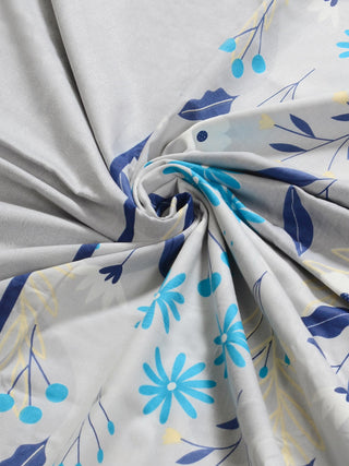 FABINALIV Blue Floral 300 TC 100% Cotton Super King Size Double Bedsheet with 2 Pillow Covers (270X270 cm)