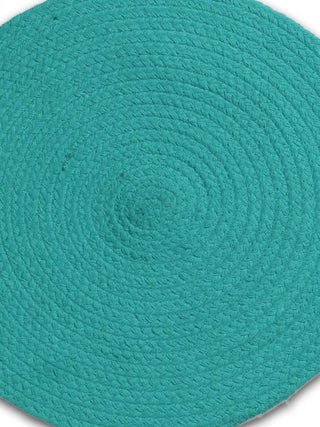 FABINALIV Set of 6 Sky Blue Solid Braided Cotton Table Mats (39X39 cm)
