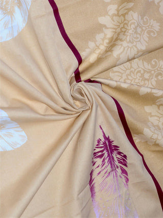 FABINALIV Beige Floral 300 TC 100% Cotton Super King Size Double Bedsheet with 2 Pillow Covers (270X270 cm)