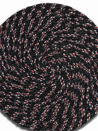 FABINALIV Set of 6 Black Abstract Braided Cotton Table Mats (39X39 cm)