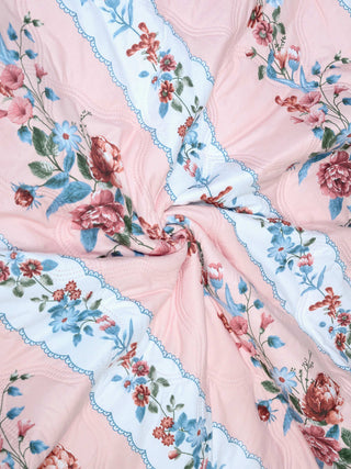 FABINALIV Pink Floral Ultrasonic Quilted Reversible 350 GSM AC Room Single Bed Comforter