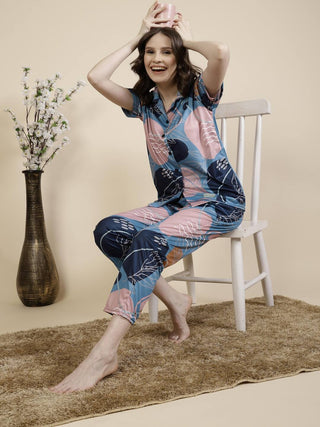 FABINALIV Multicolor Abstract Graphic Printed Women Night Suit