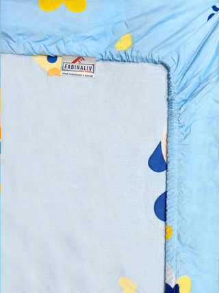 FABINALIV Blue Cartoon Print 300 TC Cotton Blend King Size Fitted Double Bedsheet with 2 Pillow Covers (250X225 cm)