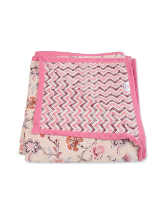 FABINALIV Peach Floral Reversible AC Room 300 GSM 100% Cotton Single Bed Dohar