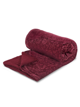 FABINALIV Maroon Floral Mild Winter 500 GSM Embossed Woollen Double Bed Comforter