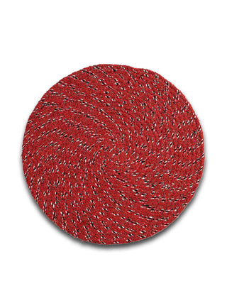 FABINALIV Set of 6 Red Abstract Braided Cotton Table Mats (39X39 cm)