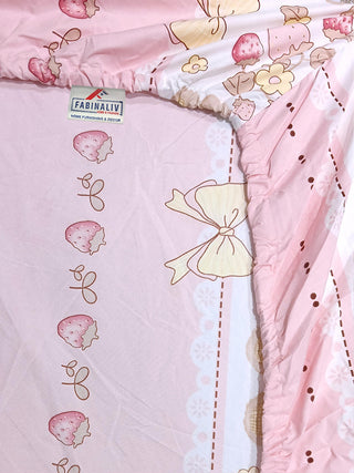 FABINALIV Pink Cartoon Print 300 TC Cotton Blend King Size Fitted Double Bedsheet with 2 Pillow Covers (250X225 cm)