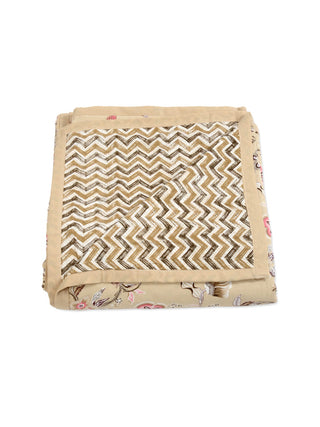 FABINALIV Beige Floral Reversible AC Room 300 GSM 100% Cotton Single Bed Dohar