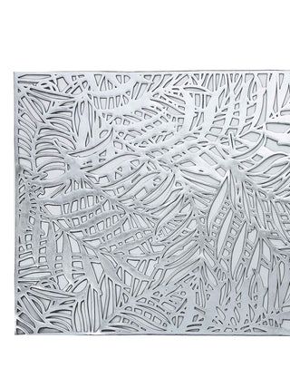 FABINALIV Set of 6 Silver Floral Textured PVC Table Mats (45X30 cm)