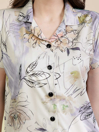 FABINALIV Multicolor Floral Graphic Printed Women Night Suit