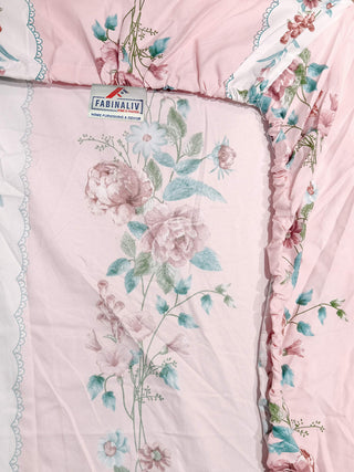 FABINALIV Pink Floral 300 TC Cotton Blend King Size Fitted Double Bedsheet with 2 Pillow Covers (250X225 cm)
