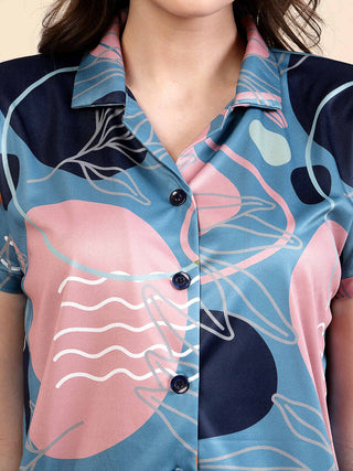 FABINALIV Multicolor Abstract Graphic Printed Women Night Suit