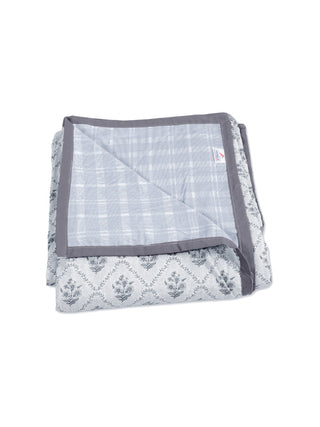 FABINALIV Grey Floral Reversible AC Room 300 GSM 100% Cotton Single Bed Dohar