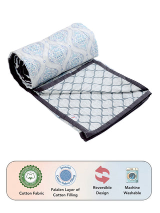 FABINALIV Blue Ethnic Reversible AC Room 300 GSM 100% Cotton Single Bed Dohar