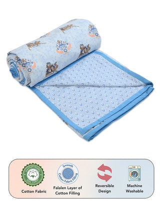 FABINALIV Blue Ethnic Reversible AC Room 300 GSM 100% Cotton Single Bed Dohar