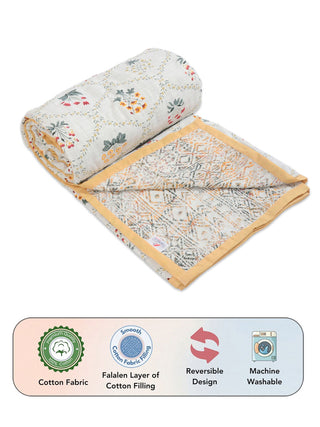 FABINALIV Multicolor Floral Reversible AC Room 300 GSM 100% Cotton Single Bed Dohar