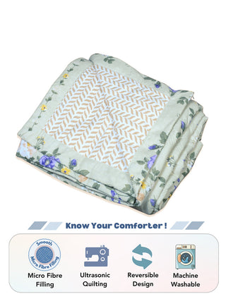 FABINALIV Green Floral Ultrasonic Quilted Reversible 350 GSM AC Room Single Bed Comforter
