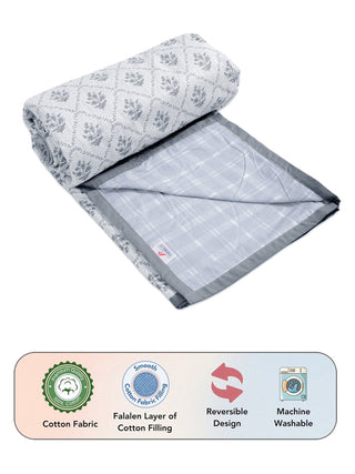 FABINALIV Grey Floral Reversible AC Room 300 GSM 100% Cotton Single Bed Dohar