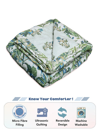 FABINALIV Green Floral Ultrasonic Quilted Reversible 350 GSM AC Room Single Bed Comforter