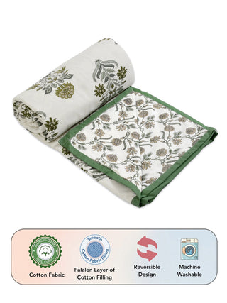 FABINALIV Multicolor Floral Reversible AC Room 300 GSM 100% Cotton Single Bed Dohar