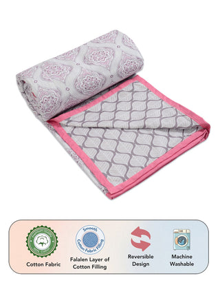 FABINALIV Pink Ethnic Reversible AC Room 300 GSM 100% Cotton Single Bed Dohar